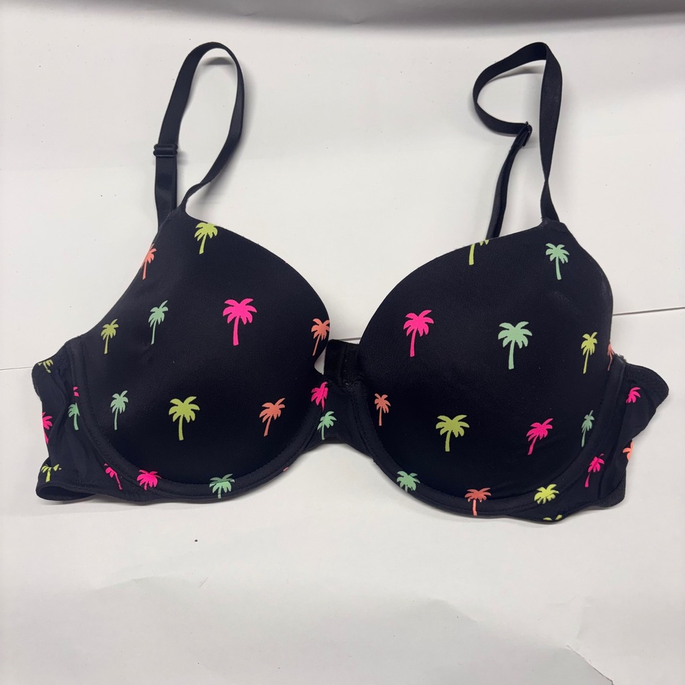 Pink Victoria's Secret Wear Everywhere T-Shirt Bra Black Neon Palm Tree Print